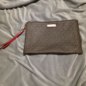 Michael Kors Brown Wristlet with Red Strap